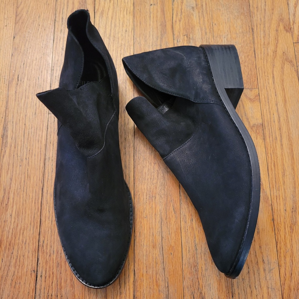 Eileen Fisher 10 Leaf Booties Black Nubuck Leather Split Shaft Ankle Boots Italy